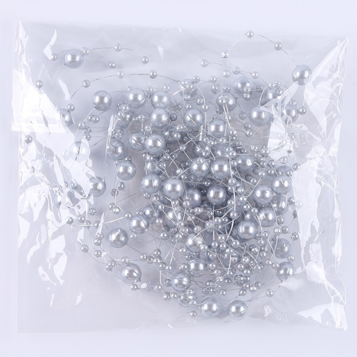 Леска для декора с бусинками, длина &mdash; 4,8 м, цвет серебряный