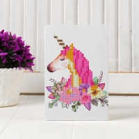 Алмазная вышивка «Единорог с цветами», 10 × 15 см, с подставкой, с частичным заполнением Алмазная вышивка «Единорог с цветами», 10 × 15 см, с подставкой, с частичным заполнением