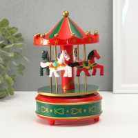 Сувенир пластик музыкальный механ. "Карусель - лошадки" зелёно-красный 10,5х10,5х17,5 см