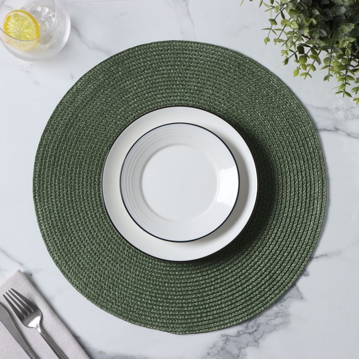 Салфетка сервировочная на стол Доляна &laquo;Лофт&raquo;, d=38 см, зелёная