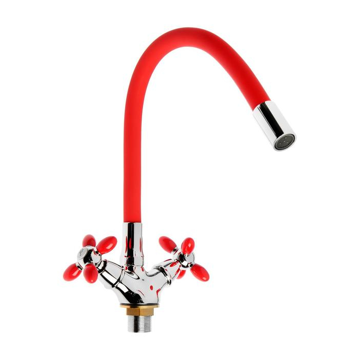 Смеситель для кухни Accoona A4882N-1, двухвентильный, с гибким изливом, красный