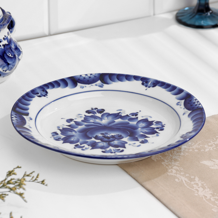 Тарелка &laquo;Цветы&raquo;, плоская, D=24 см, H=2 см, гжель
