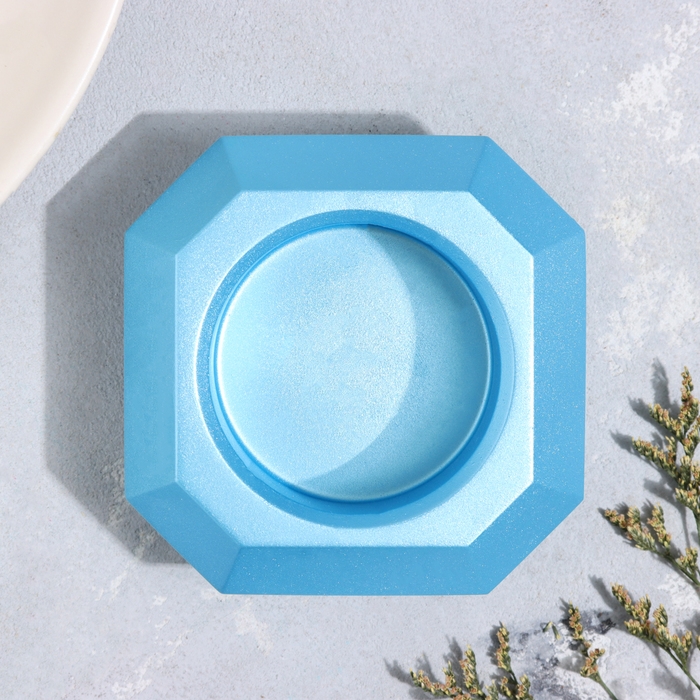 Подсвечник "Квадрат" из гипса со скошенными углами малый,9х3,5см,голубой