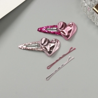 Невидимка для волос "Беатрис" (набор 10 шт) сердце, 5 и 5,5 см, розовый