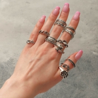 Набор колец 13 штук &laquo;Ассорти&raquo; скелет, змея, размер МИКС, цвет чернёное серебро