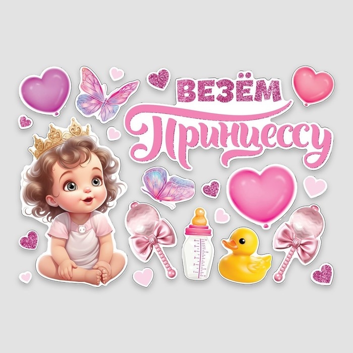 Набор магнитов на авто &laquo;Везем принцессу&raquo;, на выписку, 42 см х 29,7 см