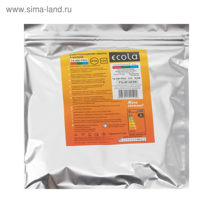 Светодиодная лента Ecola PRO 5 м, IP20, SMD5050, 60 LED/м, 14.4 Вт/м, 12 В, RGB Светодиодная лента Ecola PRO 5 м, IP20, SMD5050, 60 LED/м, 14.4 Вт/м, 12 В, RGB