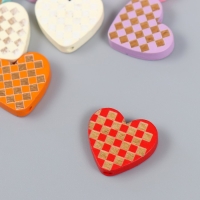 Набор бусин для творчества дерево "Сердце в клеточку" набор 10 шт 2х2х0,5 см