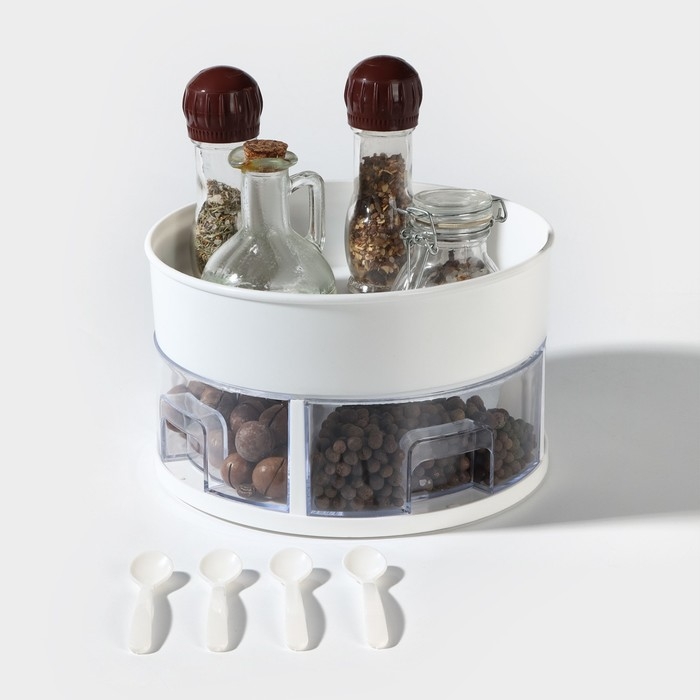 Органайзер для специй вращающийся, 4 ячейки, 2-х ярусный, 23&times;13,5 см, цвет белый