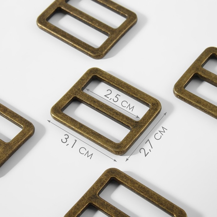 Пряжка регулирующая, двухщелевая, внутренняя ширина - 25 мм, толщина - 3 мм, 5 шт, цвет бронзовый Пряжка регулирующая, двухщелевая, внутренняя ширина - 25 мм, толщина - 3 мм, 5 шт, цвет бронзовый