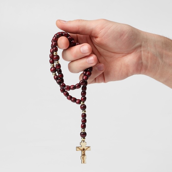 Чётки деревянные «Православные» 50 бусин через золотистый шарик, цвет коричневый Чётки деревянные «Православные» 50 бусин через золотистый шарик, цвет коричневый