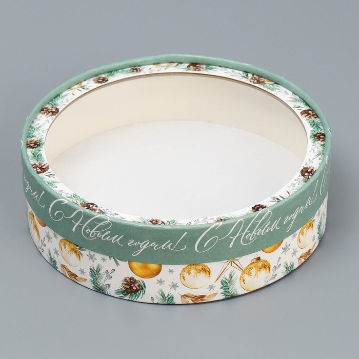 Коробка для макарун тубус с окном &laquo;Волшебная сказка&raquo;, 20 х 20 х 5 см, Новый год