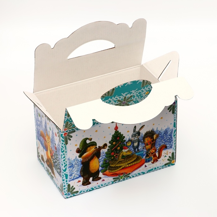 Подарочная коробка "Лесные гости" новогодняя Чемоданчик средний  20 x 12 x 19 см