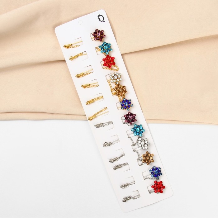 Булавка &laquo;Цветок&raquo; с цепочкой, 5,7 см, цвет МИКС (неделимая фасовка 12 шт., цена за шт.)