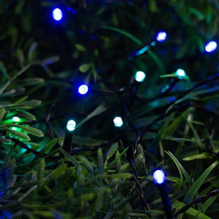 Гирлянда «Нить» 5 м, IP44, тёмная нить, 50 LED, свечение синее/аквамарин, 2 режима, солнечная батарея Гирлянда «Нить» 5 м, IP44, тёмная нить, 50 LED, свечение синее/аквамарин, 2 режима, солнечная батарея