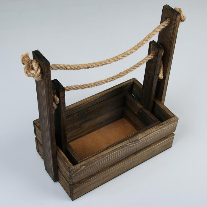 Набор кашпо деревянных 2 в 1 (25.5×15×30; 20×12×23 см) Набор кашпо деревянных 2 в 1 (25.5×15×30; 20×12×23 см) "Аром", ручка канат, палисандр