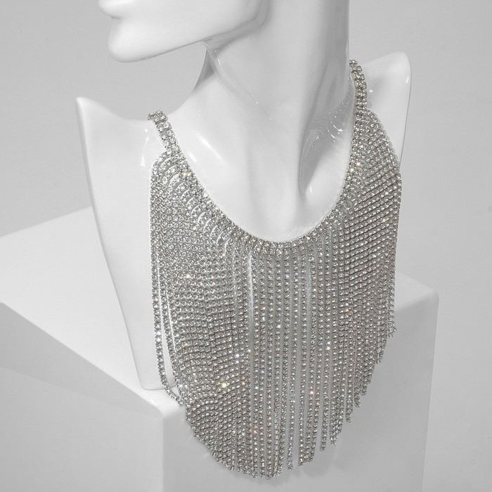 Колье &laquo;Водопад&raquo; россыпь, цвет белый в серебре, 25 см