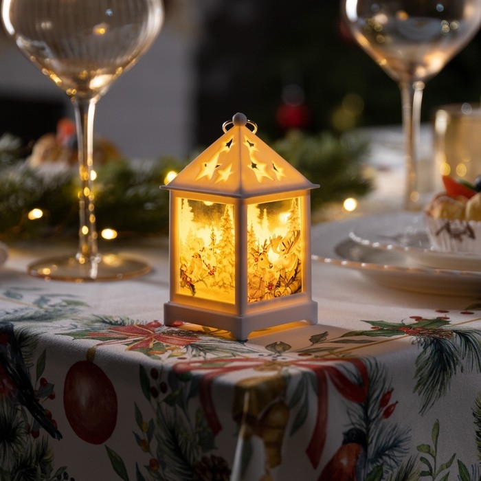 Светодиодная фигура &laquo;Белый фонарь с лосём и косулей&raquo; 6.3 &times; 12 &times; 6.3 см, пластик, батарейки AG13х3 (в комплекте), свечение тёплое белое