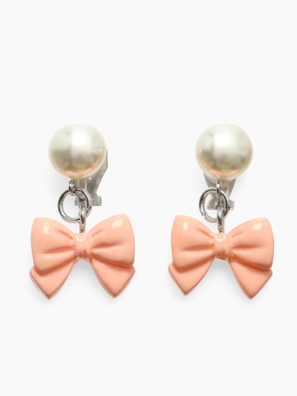 Серьги-клипсы детские "Выбражулька" бант нежность с жемчужиной, цвет розово-белый