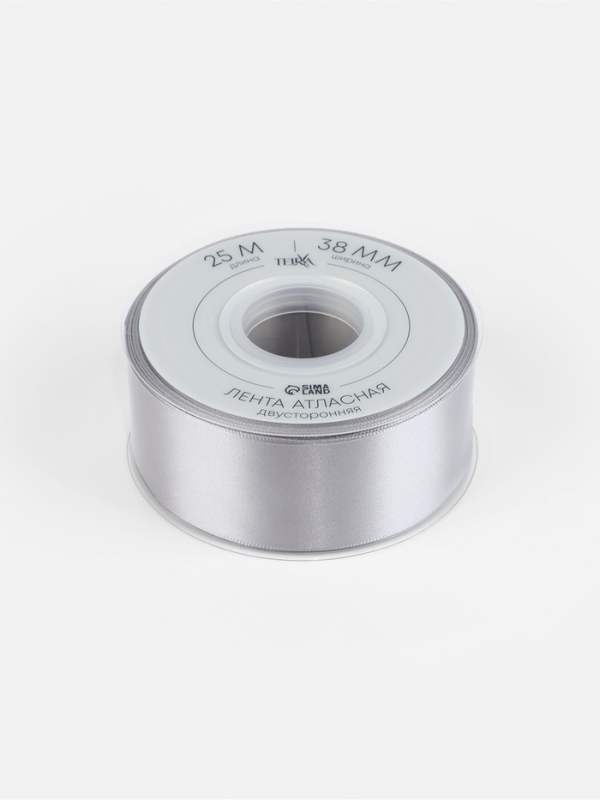 Лента атласная двухсторонняя №837 38мм*25&plusmn;1м серебряный TR