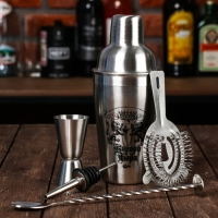 Набор для приготовления коктейлей &laquo;Король бара&raquo;, гейзер, джиггер, шейкер 600 мл, стрейнер, ложка