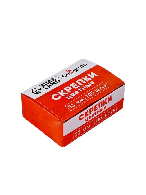 Скрепки 33мм цветные в картонной коробке 100 штук