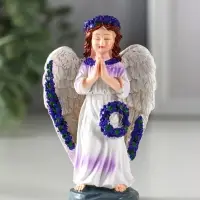 Сувенир полистоун "Девочка-ангел с венком лаванды - молитва" фиолет 6,5х3,6х9,5 см