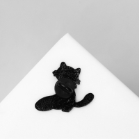 Набор значков (2 шт.) &laquo;Котик&raquo; с рыбкой, цвет бело-жёлтый в чёрном металле