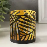 Подсвечник "Цилиндр №3" металл 7,5х7,5х8 см, черный с золотом
