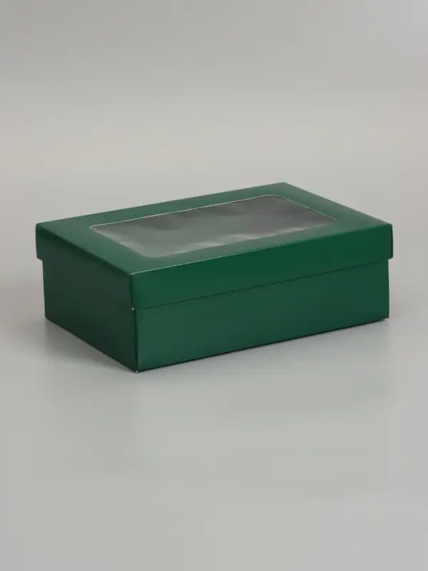 Коробка складная, крышка-дно, с окном, армейский зелёный, 24 х 17 х 8 см
