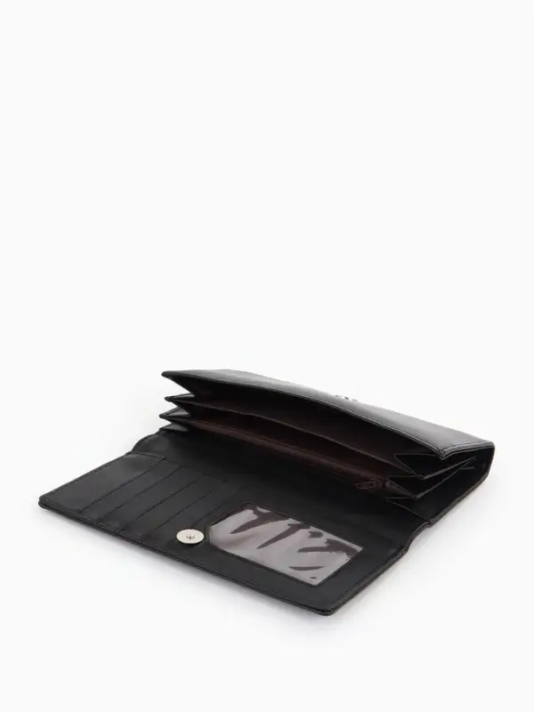 Кошелек жен 06-01-01 Июнь2523, 19*3*10 см, 3 отд+отд/молн, д/карт, д/монет, на магните черн   109097