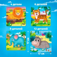 Пазлы 4 в 1 &laquo;В жарких странах&raquo;, 4, 6, 9, 12 элементов
