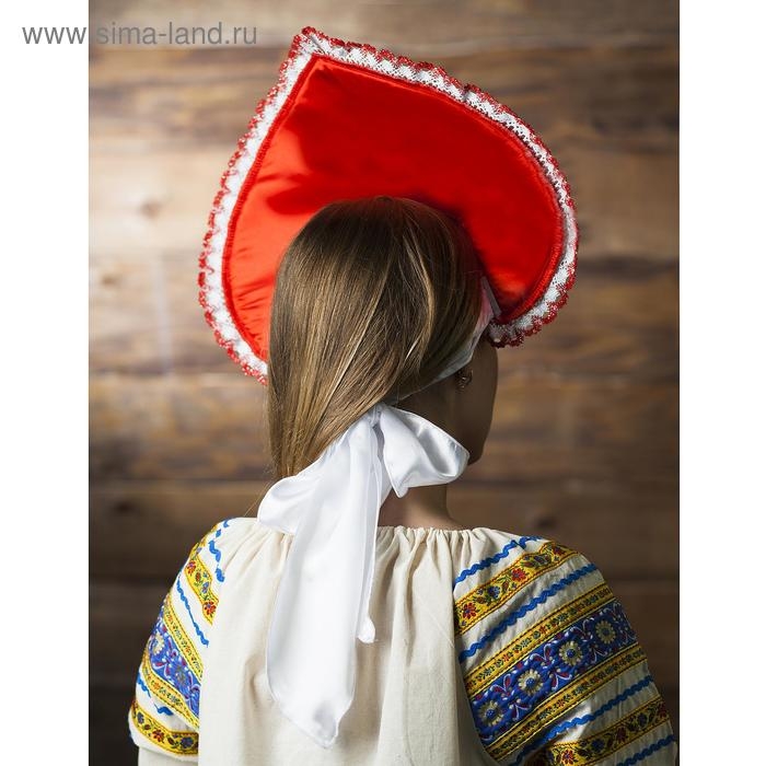Кокошник &laquo;Хохлома принт&raquo;, красный атлас, ленты МИКС