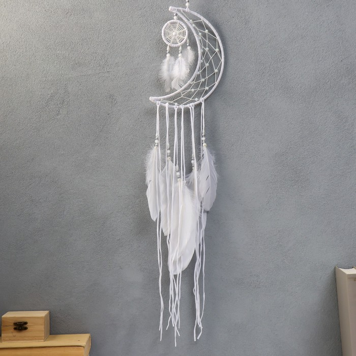 Ловец снов двойной "Месяц" белый d=5 см, d=20 см 75х20 см