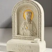Икона с подставкой под свечу "Николай Чудотворец" гипс, роспись, 18х13х6 см