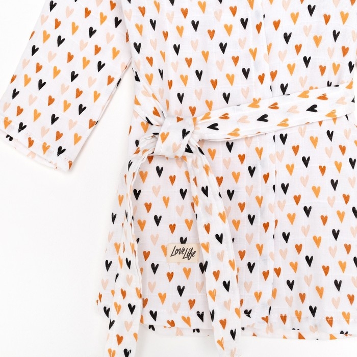 Халат детский муслиновый LoveLife &laquo;Сердечки&raquo; (4 года, рост 104-110 см) 100% хлопок, 235 гр/м2