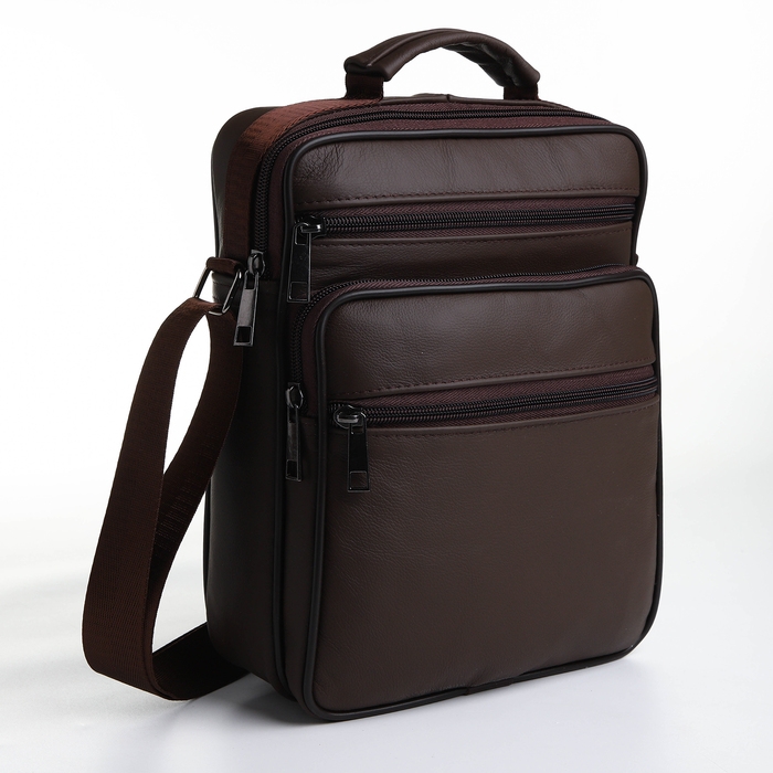 Сумка мужская на молниях, длинный ремень, цвет коричневый Сумка мужская на молниях, длинный ремень, цвет коричневый