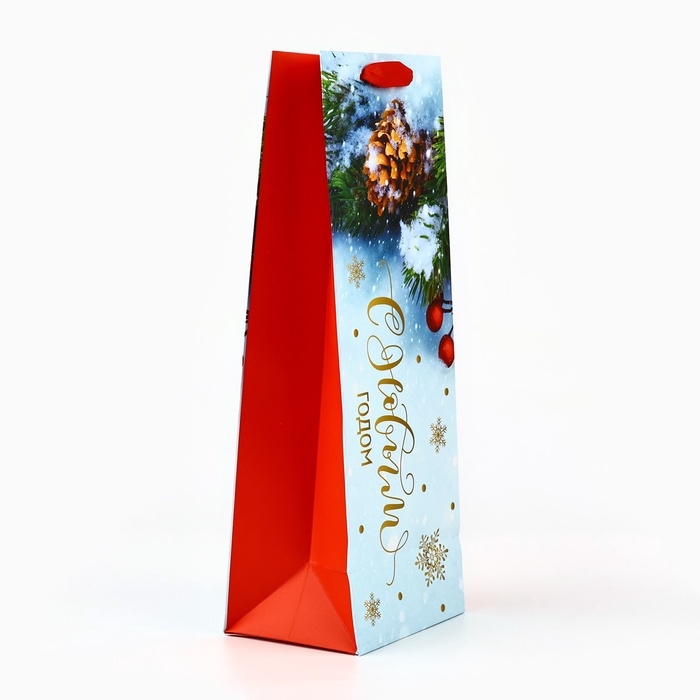 Пакет подарочный новогодний ламинированный под бутылку &laquo;Снежный лес&raquo;, 13 x 36 x 10