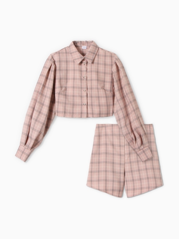 Комплект женский (блузка, шорты) MINAKU: Casual Collection цвет розовый клетка, размер 46