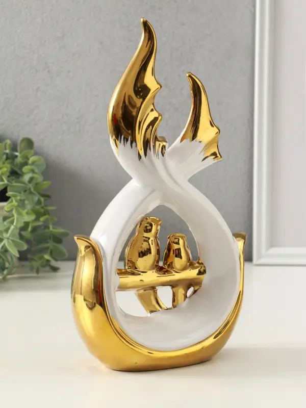 Сувенир керамика "Две птички на ветке" белый с золотом 7х15,5х29,5 см