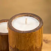 Свеча в бамбуке тройная, 14&times;15&times;30 см, 100 мл, бежевая