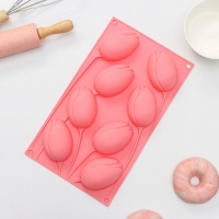 Форма для выпечки Доляна &laquo;Тюльпаны&raquo;, силикон, 8 ячеек, 30&times;17,5&times;3 см, цвет розовый