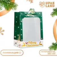 Пакет подарочный ламинированный с окном &laquo;Новый Год&raquo;, тиснение, 18&times;25&times;13 см, зеленый