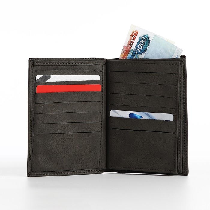 Портмоне мужское без застёжки, 3 в 1, отдел автодокументов, паспорта, карт, купюр, цвет серый Портмоне мужское без застёжки, 3 в 1, отдел автодокументов, паспорта, карт, купюр, цвет серый