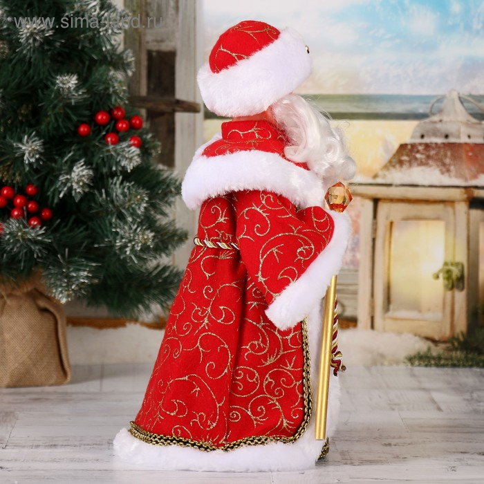 Дед Мороз "Кудрявая борода" двигается, 37 см, красный