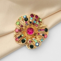 Зажим для платка &laquo;Цветок&raquo; волнистый, цветной в золоте