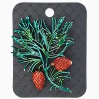 Брошь "Кедровая веточка", цвет коричнево-зелёный в золоте