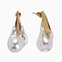 Серьги жемчуг "Капля борроко", цвет белый в золоте