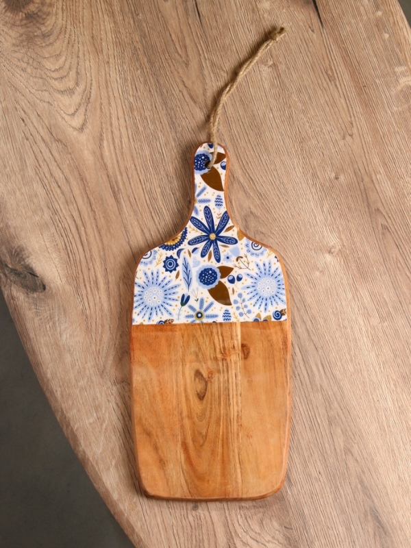 Доска разделочная прямоугольная "Васильки" дерево манго 41х18 см