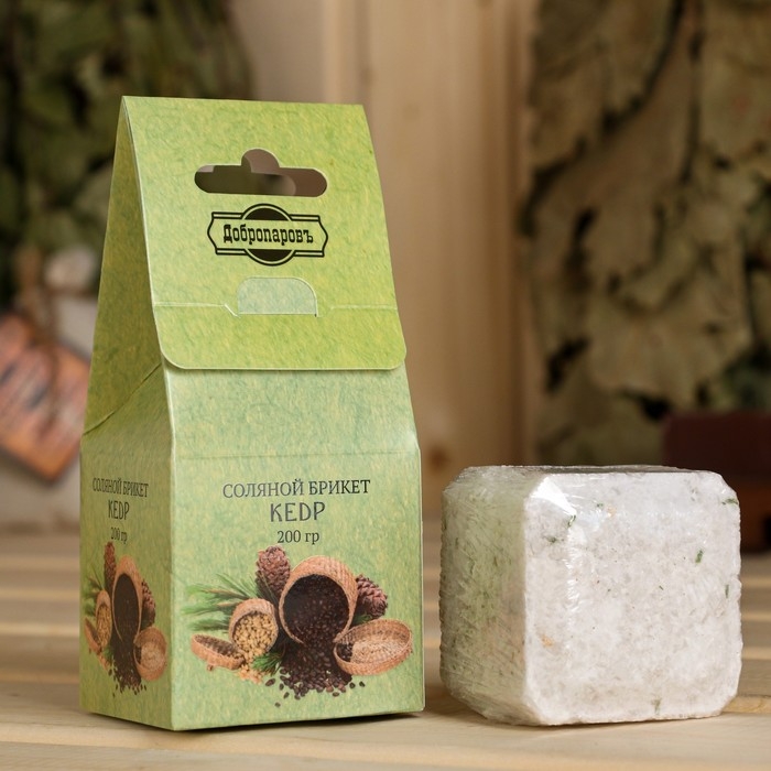 Соляной брикет куб Соляной брикет куб "Кедр" 200 г "Добропаровъ"
